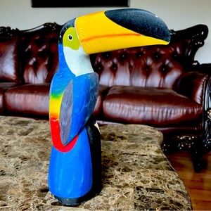 Hand Painted Carved Wooden Toucan Tropical Bird Parrot
